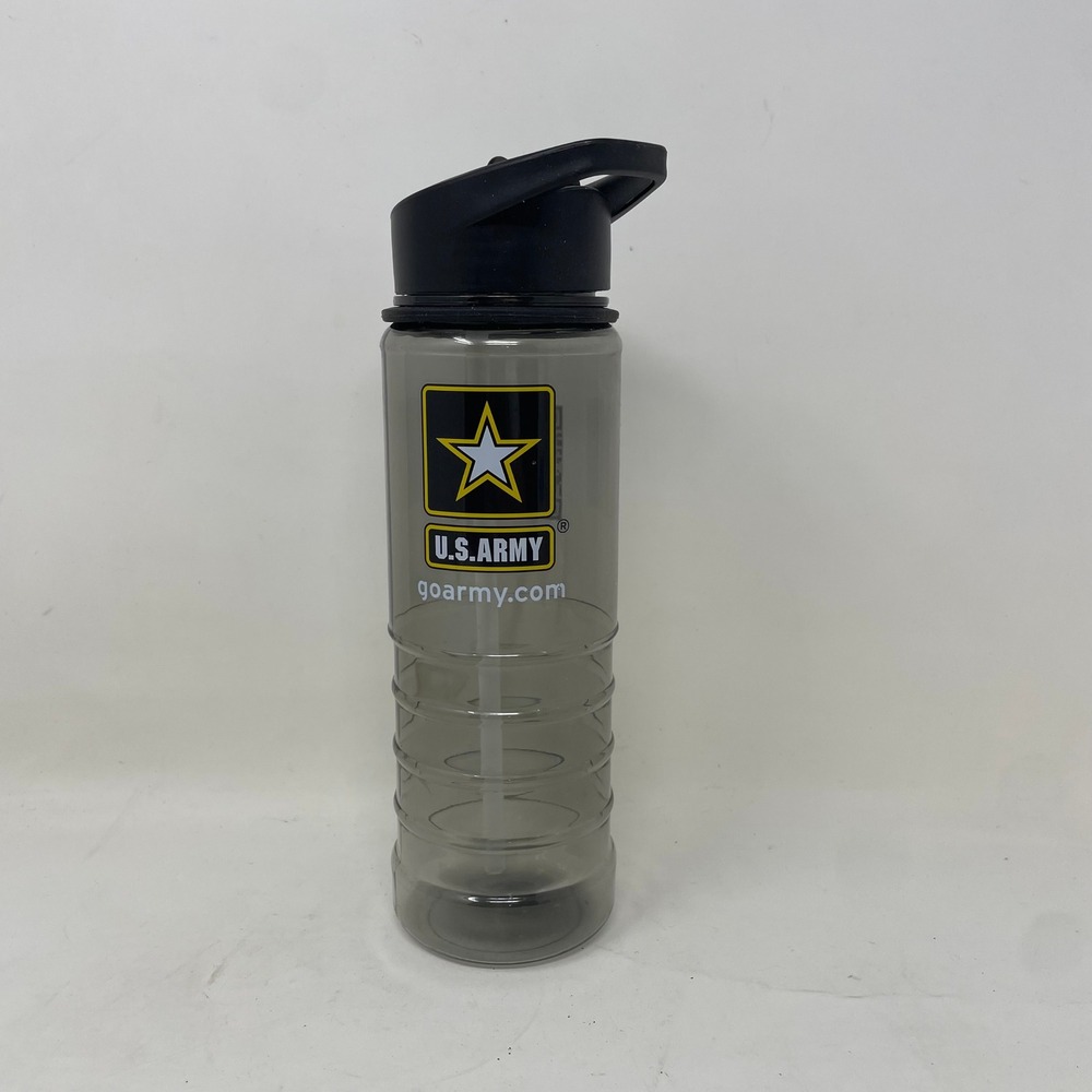 US Army Water Bottle Smoke Grey Plastic Flip Top Straw 24oz Military Logo